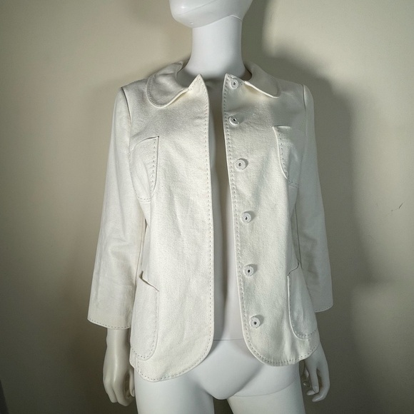Boden Linen Cotton Lady Jacket Blazer  Winter White Peter Pan Collar Sz 10 - Picture 14 of 16
